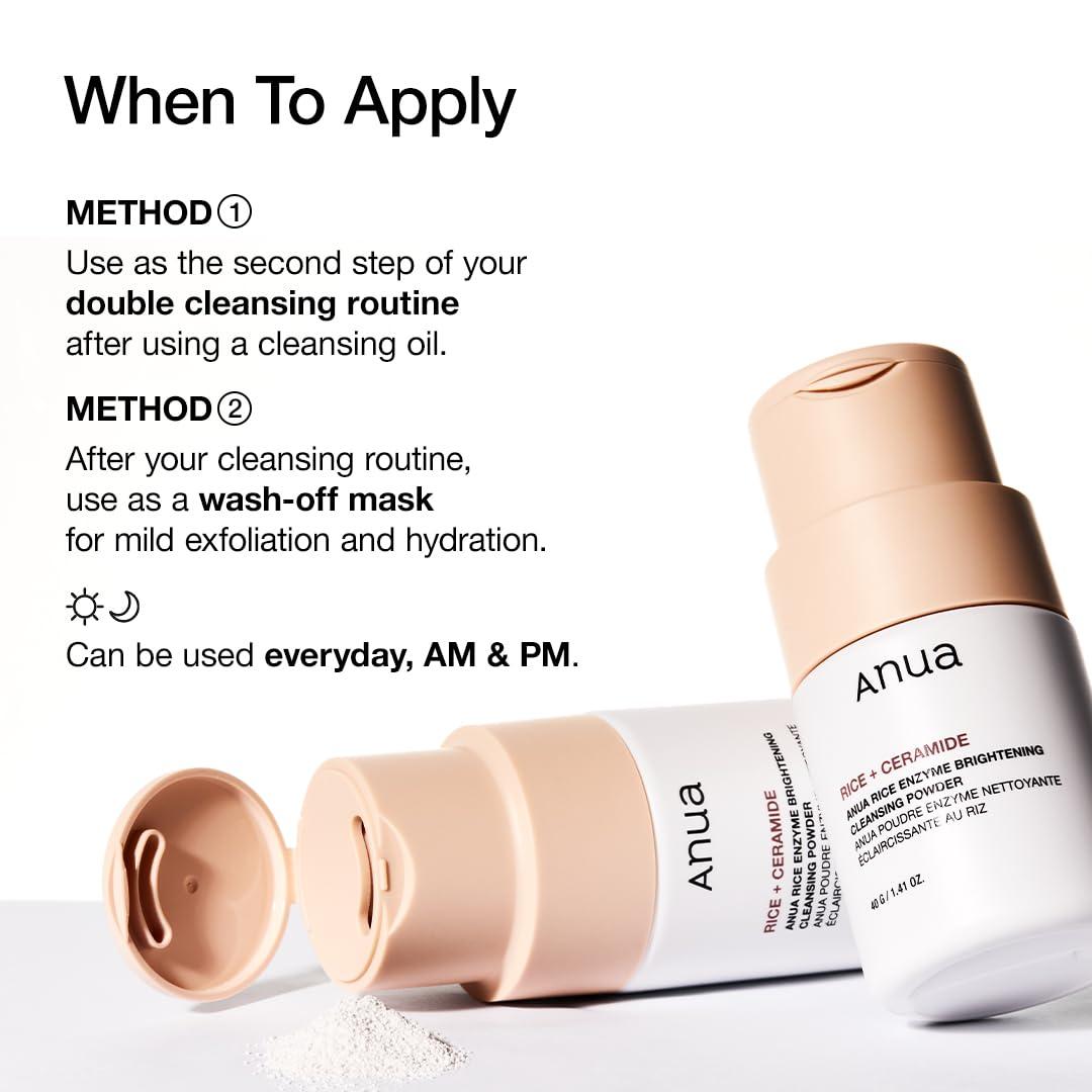 image:imageANUA RICE ENZYME BRIGHTENING CLEANSING POWDER Rice Mask Ceramide Gentle Face Wash for Brightening Radiant Skin Facial Cleanser for Dry Skin Korean Skincare Fragrance Free 40g141floz