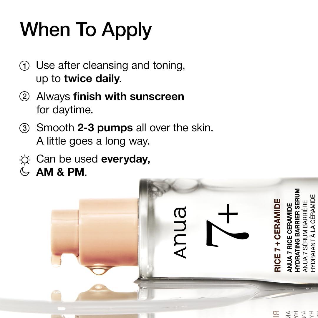 image:imageANUA Rice Ceramide 7 Hydrating Barrier Serum Moisturizing Serum for Face Rice Hyaluronic Acid Niacinamide Fragrance Free Noncomodogenic Glass Skin Korean Skin Care 50ml169floz