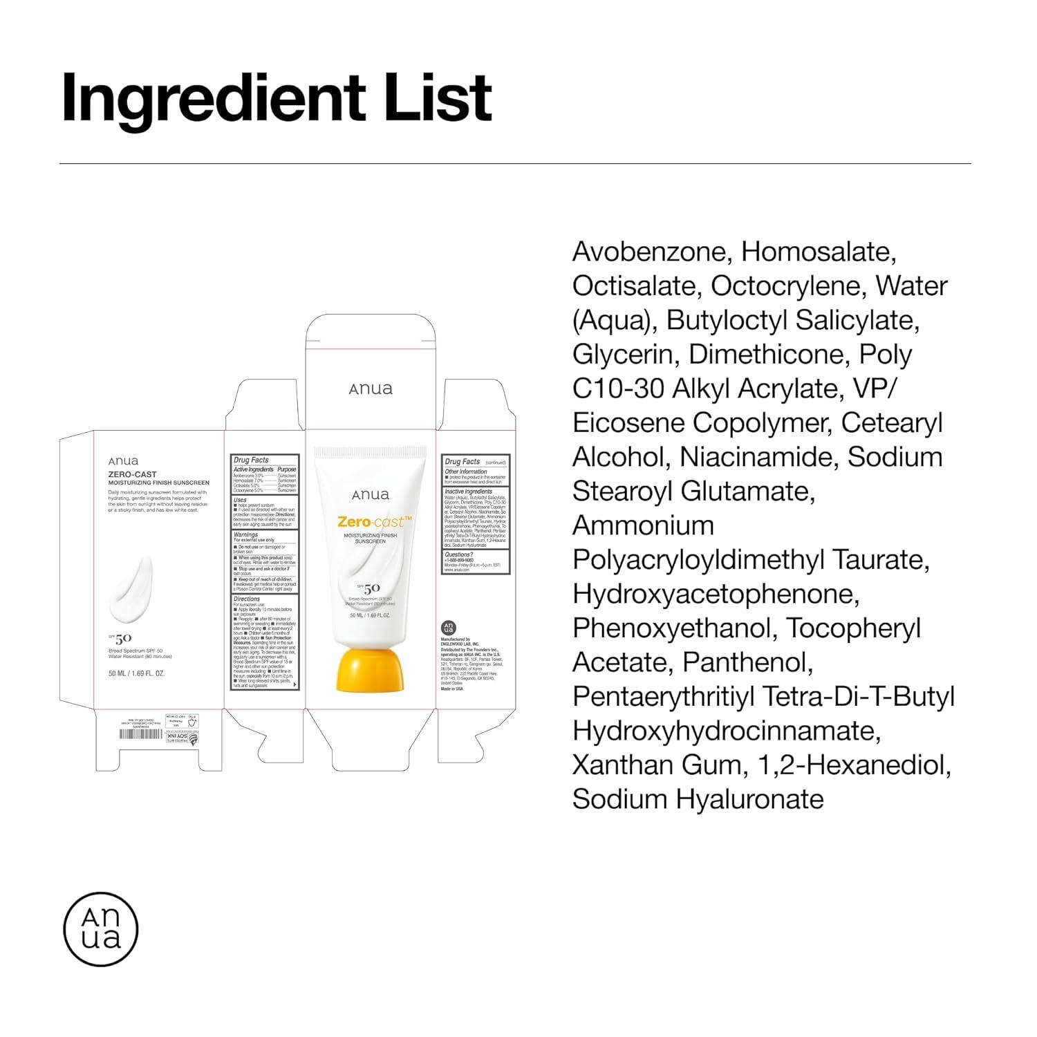 image:imageAnua ZeroCast Moisturizing Finish SunscreenSPF 50 Glow Natural SunscreenNo White Cast Hyaluronic Acid Niacinamide Sun Block For faceOilFree Oxybenzone Free Travel Essential 50ml169floz
