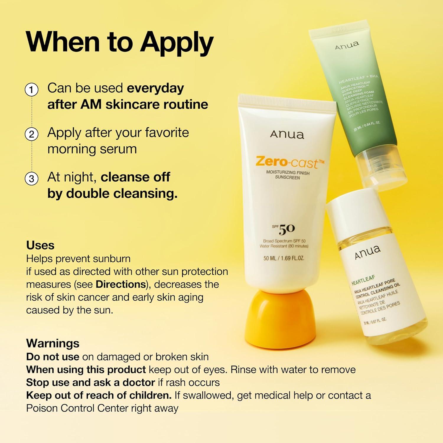 image:imageAnua ZeroCast Moisturizing Finish SunscreenSPF 50 Glow Natural SunscreenNo White Cast Hyaluronic Acid Niacinamide Sun Block For faceOilFree Oxybenzone Free Travel Essential 50ml169floz