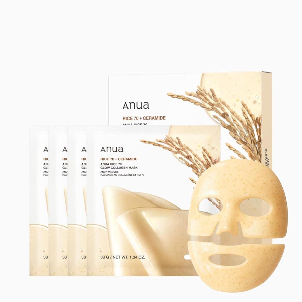 image:imageANUA Rice 70 Glow Collagen Mask Overnight Face Mask for Glass Skin Ceramide Collagen Facial Mask Skin Moisture Barrier Tightening Care Natural Color Korean Skin Care 38g 4eaRice