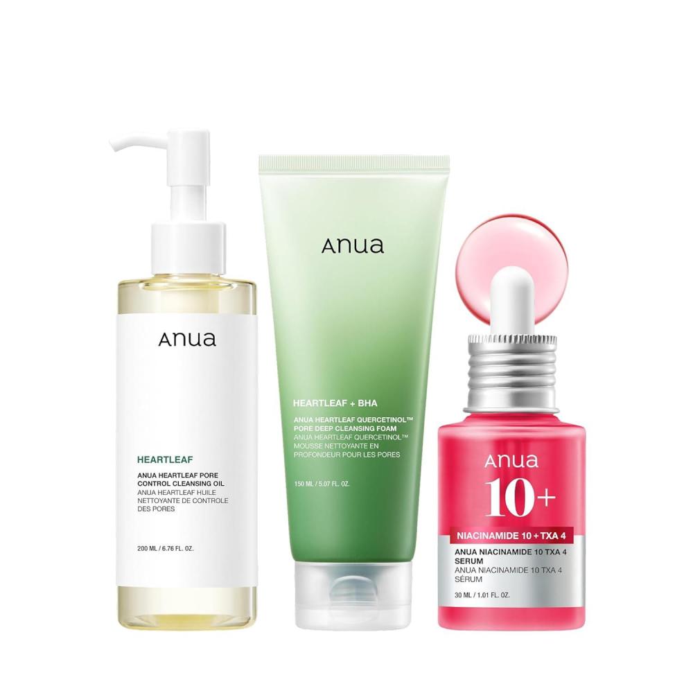 image:imageAnua 3Step Glass Skin Beginner Set Double Cleansing with Facial Serum Oil Cleanser amp Face Wash with Heartleaf Daily Routine with Niacinamide Korean Skincare Set