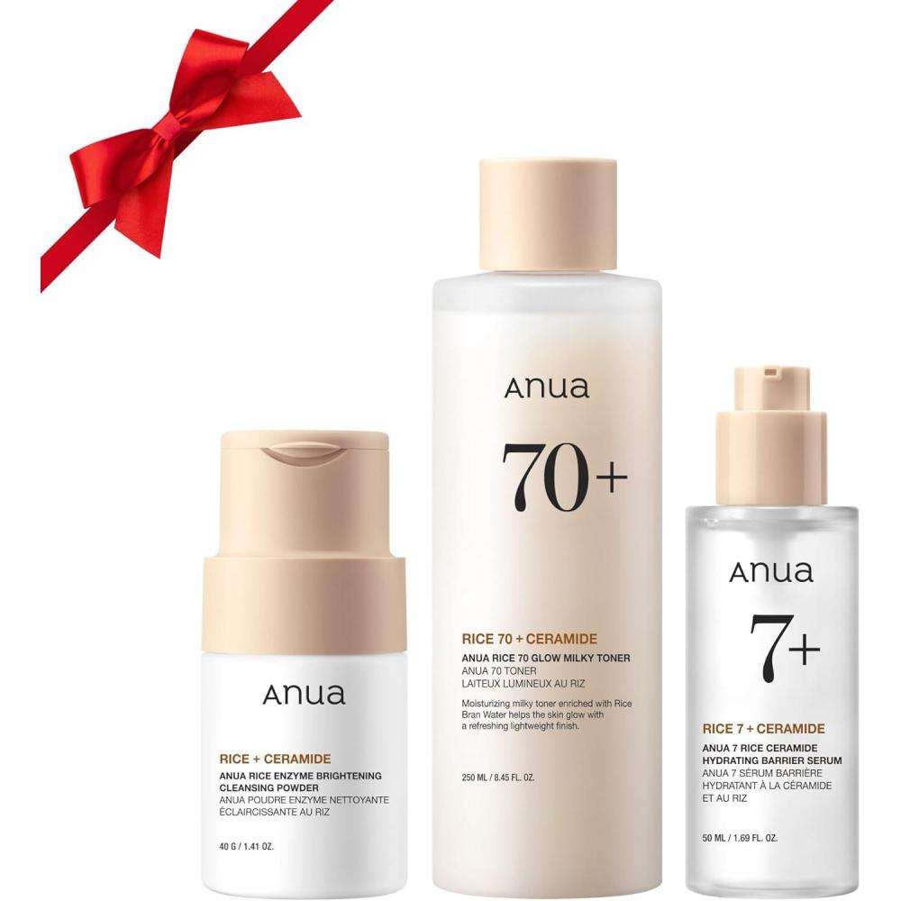 image:imageAnua Rice Trio Set Rice Cleansing Powder amp Milky Toner amp Hydrating Serum Marshmallow face mask maker for Glass skinKorean Skincare