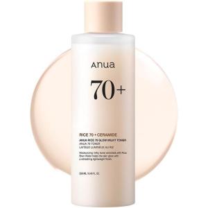 ANUA Rice 70 Glow Milky Toner, for Glass Skin, Rice Water, Niacinamide, Ceramides, Panthenol, Fragrance-Free, Non comedogenic, Fungal Acne Safe, Korean Skin Care, 250ml/8.45fl.oz.