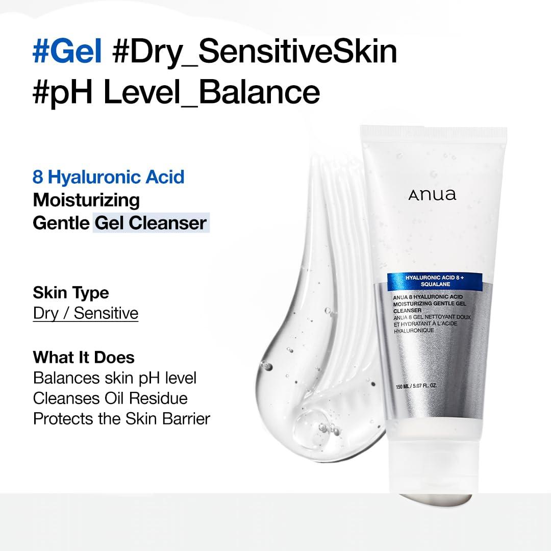 image:imageANUA Moisturizing Gentle Gel Cleanser Hyaluronic Acid Squalane Ceramide Foaming Facial Korean Cleanser pH Balance Daily Hydrating Face Wash Korean Skincare 150ml507fl oz