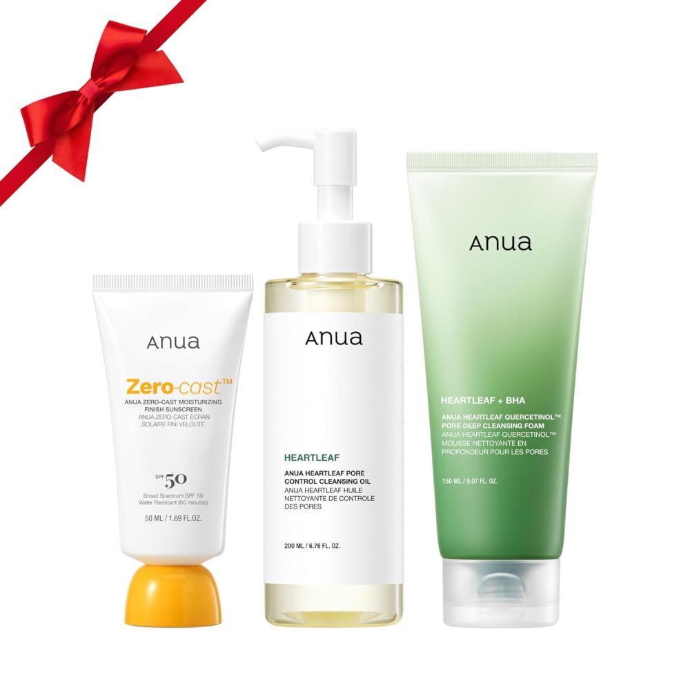 image:imageAnua After sun care trio set Heartleaf Cleansing Foam ZeroCast Moisturizing Finish Sunscreen Heartleaf Pore Control Cleansing Oil Face wash Oil Cleanser Facial sunscreen Korean skincare set