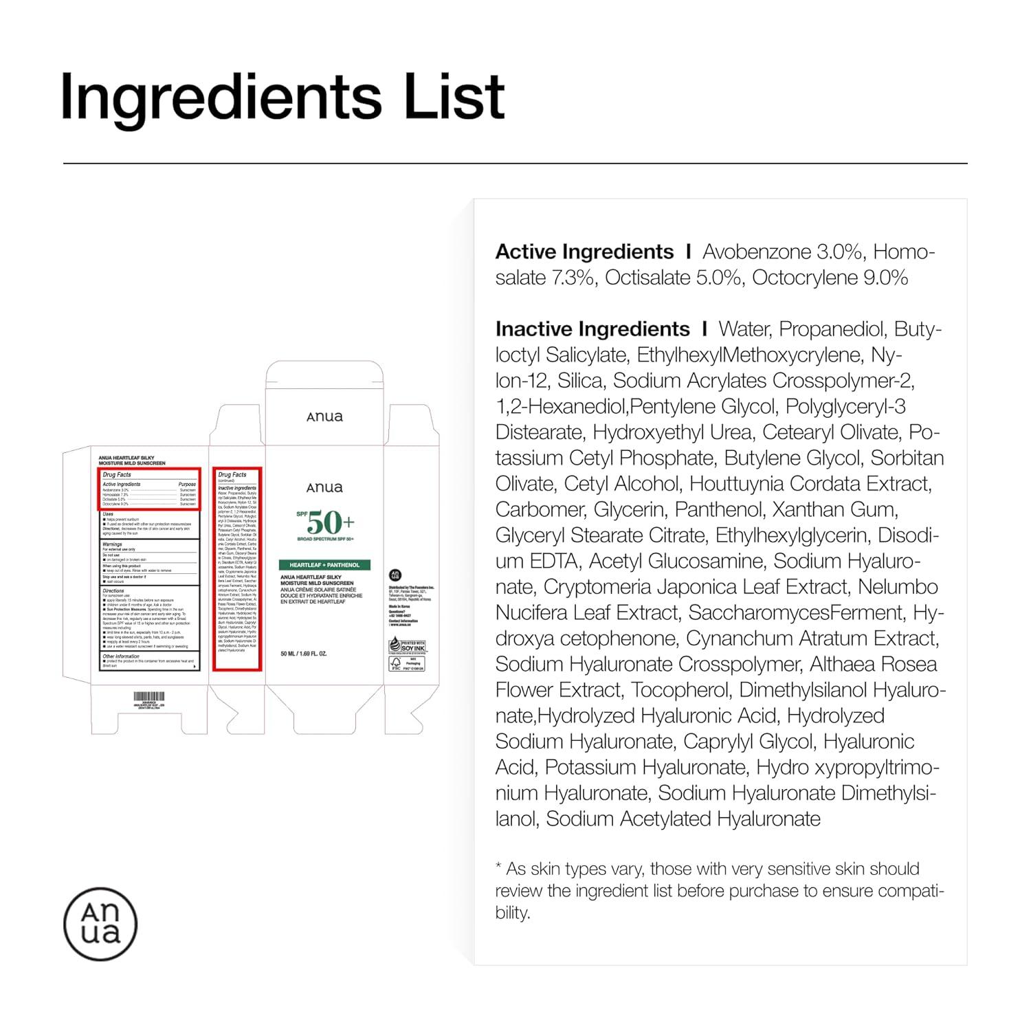 image:imageAnua Heartleaf Silky Moisture Mild Sunscreen Broad Spectrum SPF 50 with Moisturizing Formula Lightweight Korean Sunscreen Natural finish Vegan korean skin care 50ml 169 fl oz
