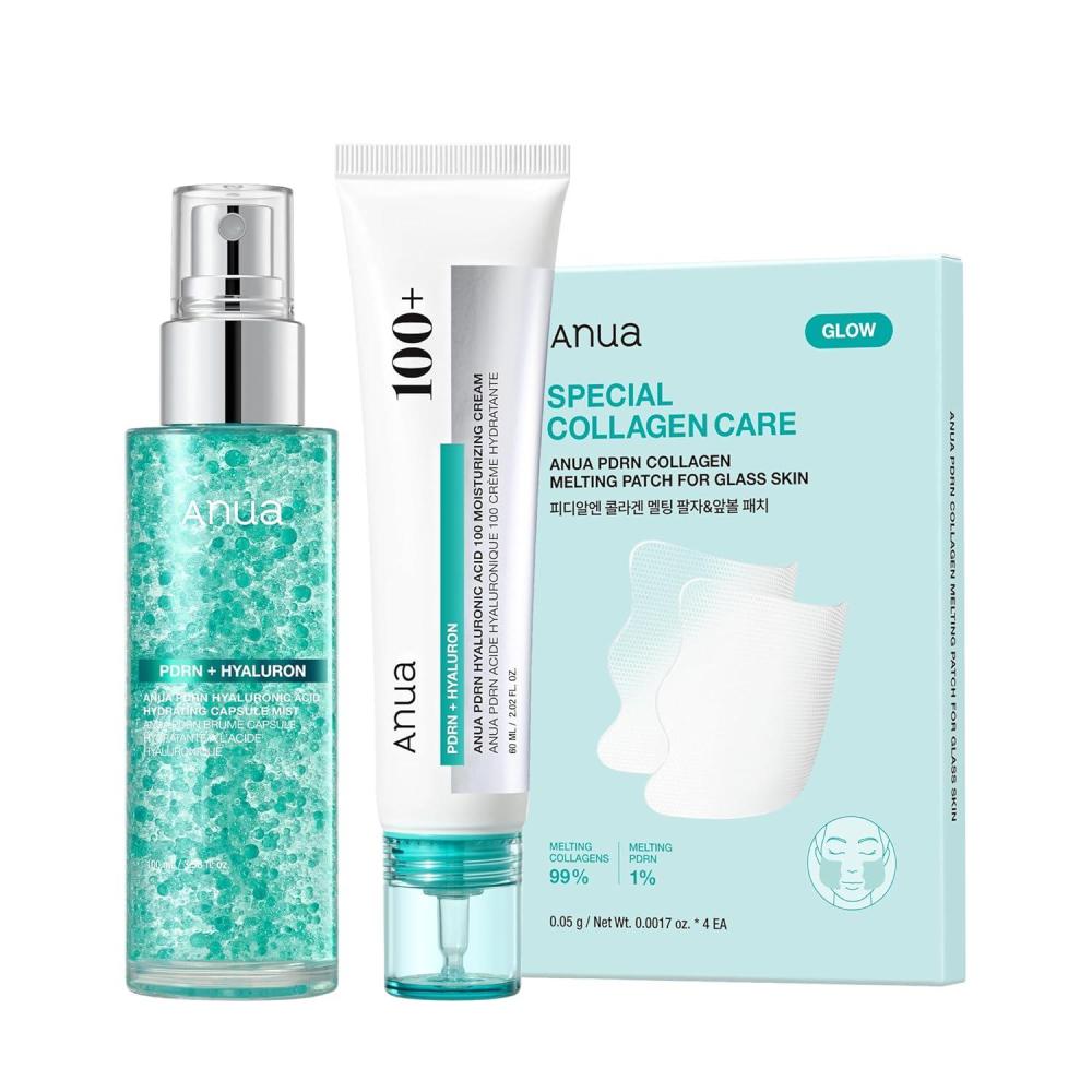 image:imageAnua PDRN Collagen Glass Skin Trio PDRN Salmon DNA Serum Spray Collagen Patch Facial Fine Line amp Cream Complete Glow Routine Face Mist with Special Patch Duo Korean Skincare Set