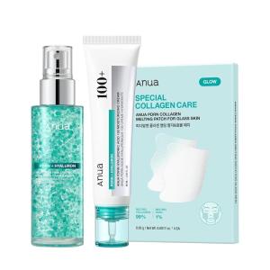Anua PDRN Collagen Glass Skin Trio, PDRN Salmon DNA Serum Spray, Collagen Patch Facial Fine Line & Cream, Complete Glow Routine, Face Mist with Special Patch Duo, Korean Skincare Set
